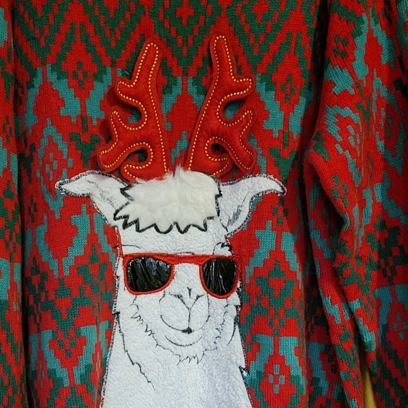 Llama Christmas Sweater Front & Back Design Holiday Time Ugly Party Mens XXL 2X - Picture 4 of 7